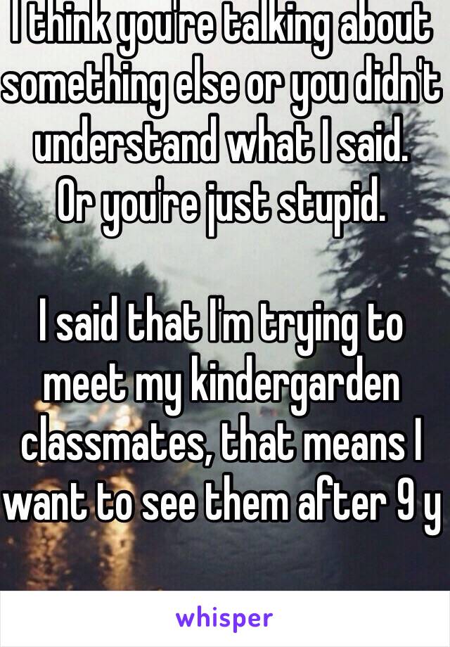 I think you're talking about something else or you didn't understand what I said. 
Or you're just stupid. 

I said that I'm trying to meet my kindergarden classmates, that means I want to see them after 9 y