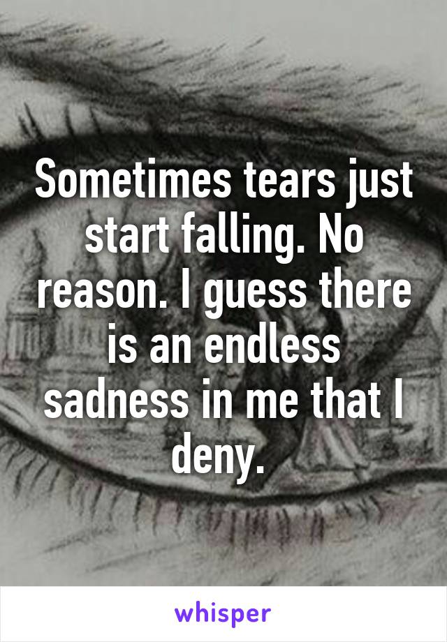 Sometimes tears just start falling. No reason. I guess there is an endless sadness in me that I deny. 