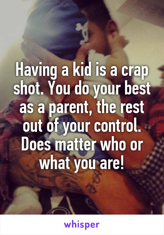 Having a kid is a crap shot. You do your best as a parent, the rest out of your control. Does matter who or what you are!