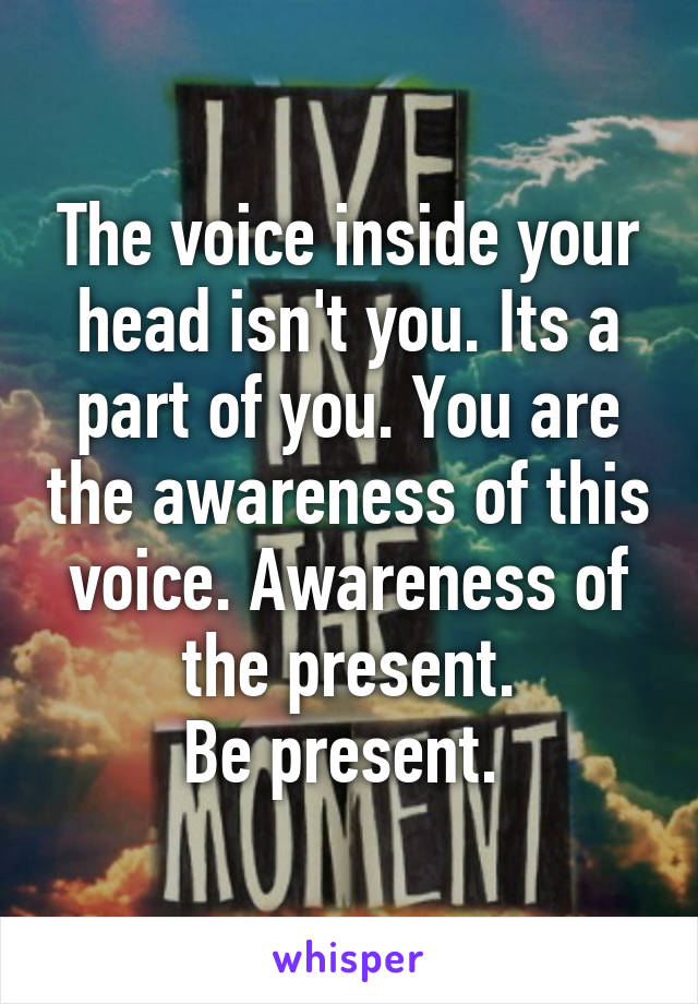 The voice inside your head isn't you. Its a part of you. You are the awareness of this voice. Awareness of the present.
Be present. 