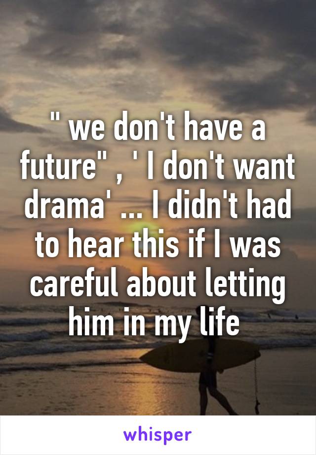 " we don't have a future" , ' I don't want drama' ... I didn't had to hear this if I was careful about letting him in my life 