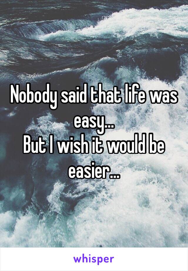 Nobody said that life was easy... 
But I wish it would be easier...