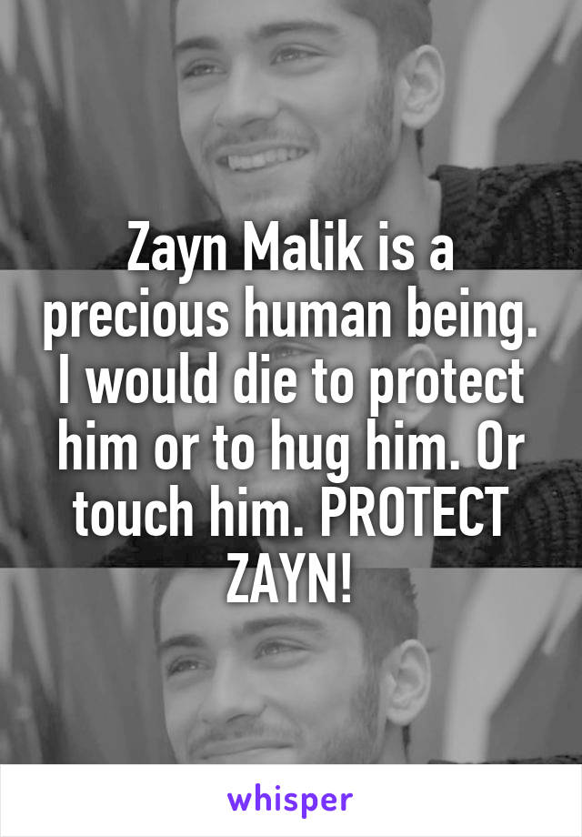 Zayn Malik is a precious human being. I would die to protect him or to hug him. Or touch him. PROTECT ZAYN!