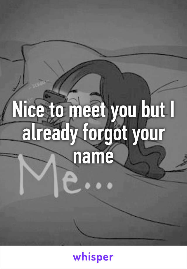 Nice to meet you but I already forgot your name