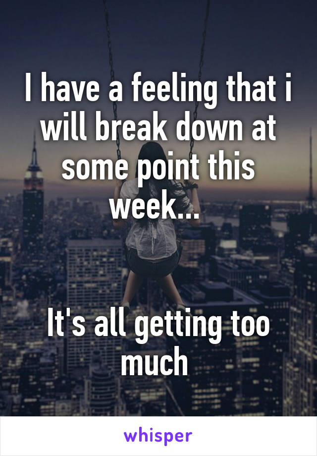 I have a feeling that i will break down at some point this week... 


It's all getting too much 