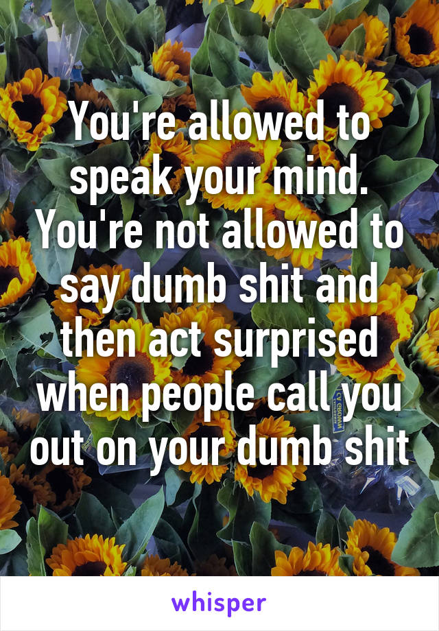 You're allowed to speak your mind. You're not allowed to say dumb shit and then act surprised when people call you out on your dumb shit 