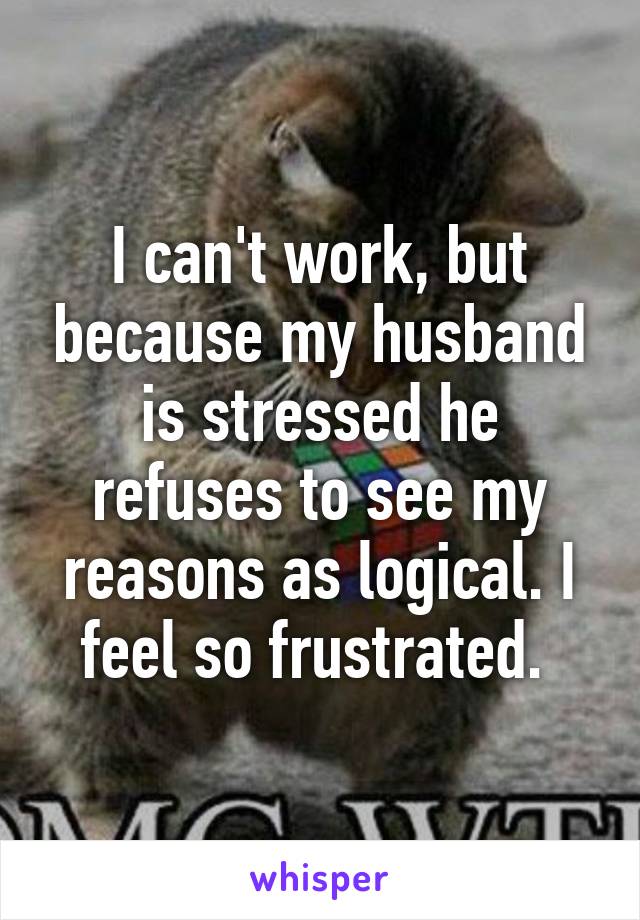 I can't work, but because my husband is stressed he refuses to see my reasons as logical. I feel so frustrated. 