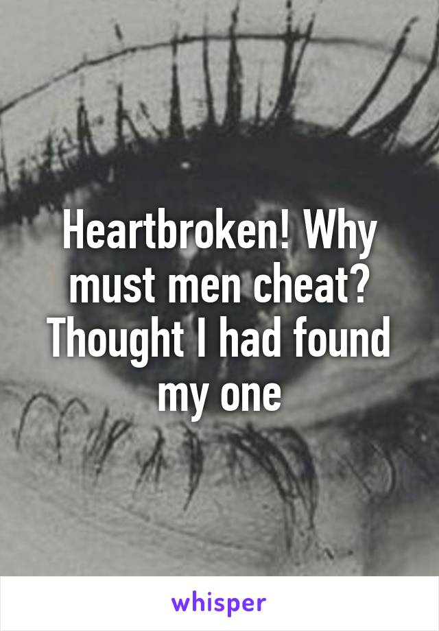 Heartbroken! Why must men cheat? Thought I had found my one