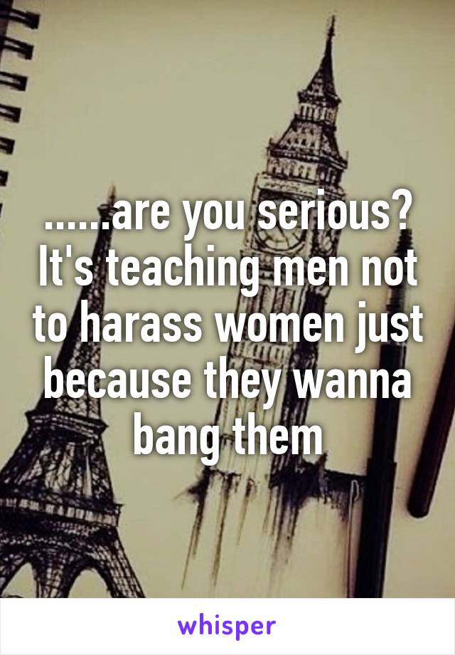 ......are you serious? It's teaching men not to harass women just because they wanna bang them