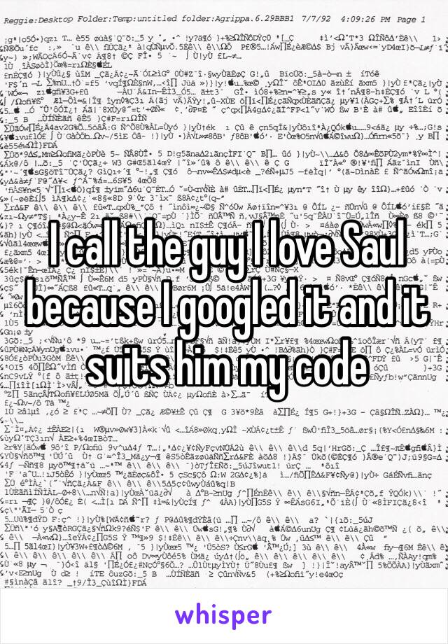 I call the guy I love Saul because I googled it and it suits him my code 