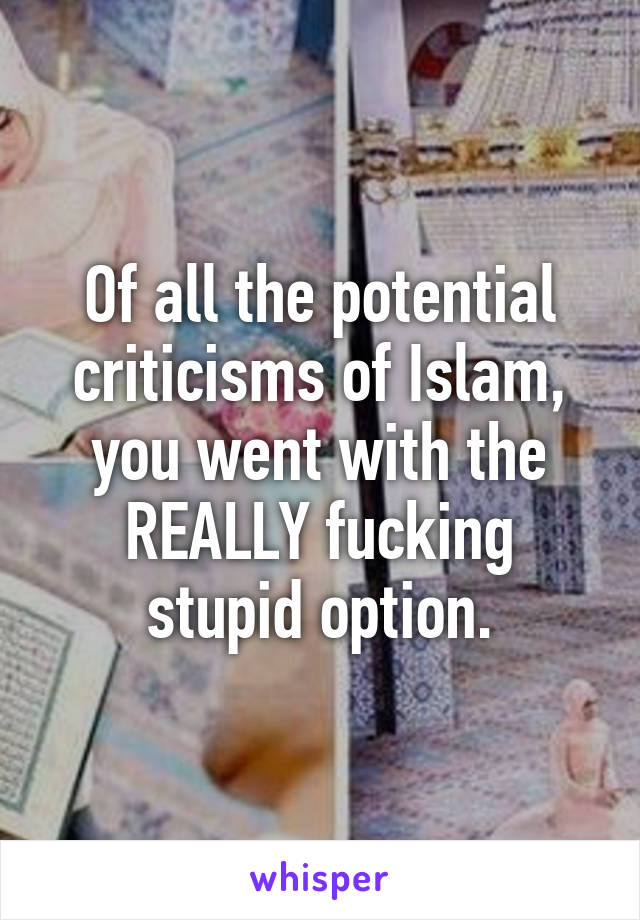 Of all the potential criticisms of Islam, you went with the REALLY fucking stupid option.