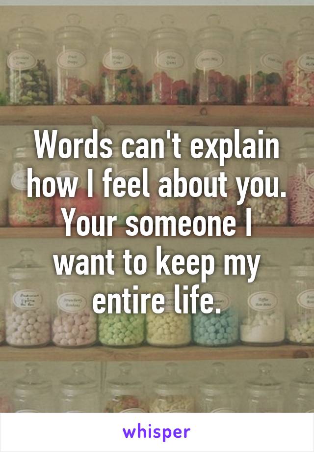 Words can't explain how I feel about you.
Your someone I want to keep my entire life.