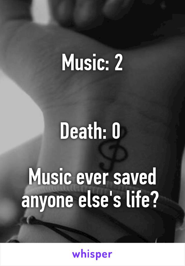 Music: 2


Death: 0 

Music ever saved anyone else's life? 