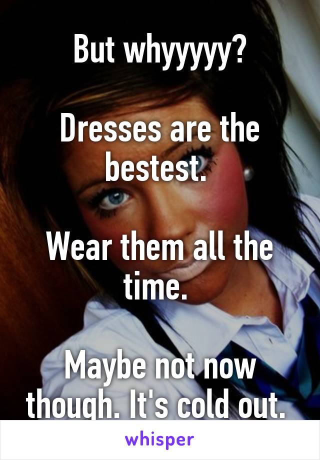 But whyyyyy?

Dresses are the bestest. 

Wear them all the time. 

Maybe not now though. It's cold out. 