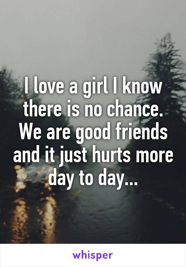 I love a girl I know there is no chance. We are good friends and it just hurts more day to day...