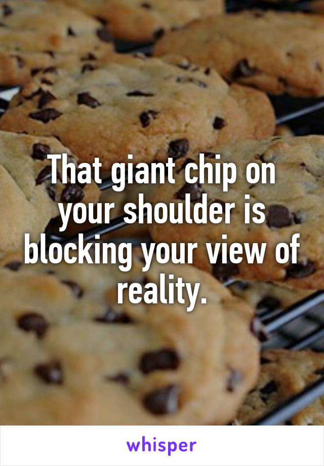 That giant chip on your shoulder is blocking your view of reality.