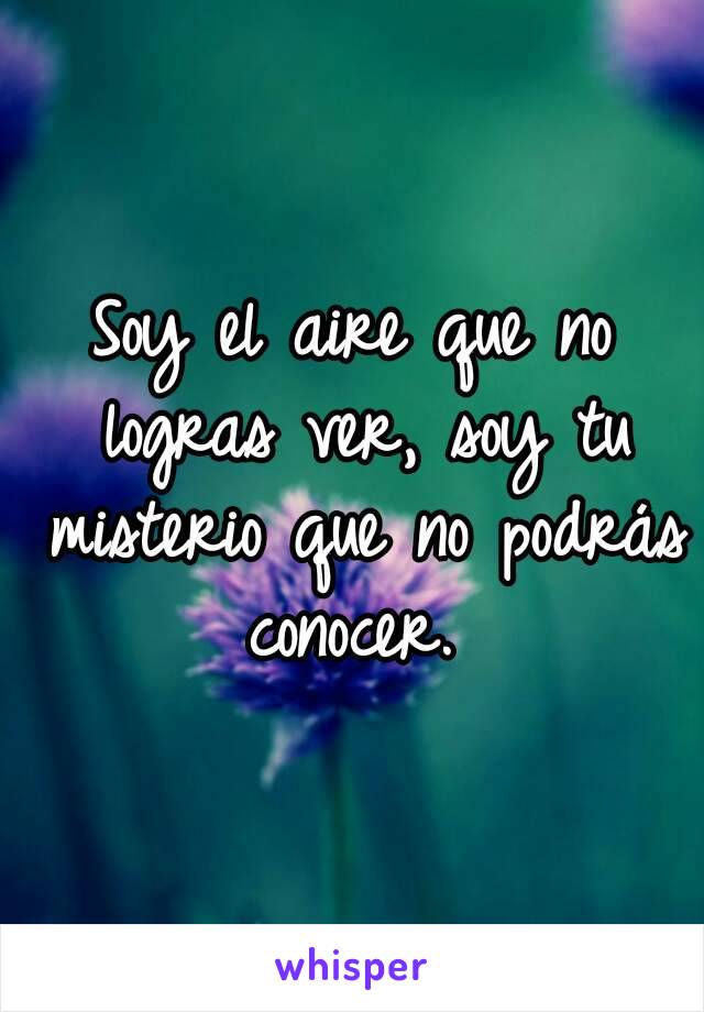 Soy el aire que no logras ver, soy tu misterio que no podrás conocer. 