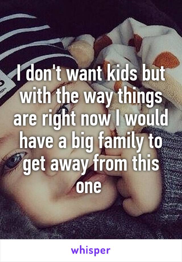 I don't want kids but with the way things are right now I would have a big family to get away from this one 