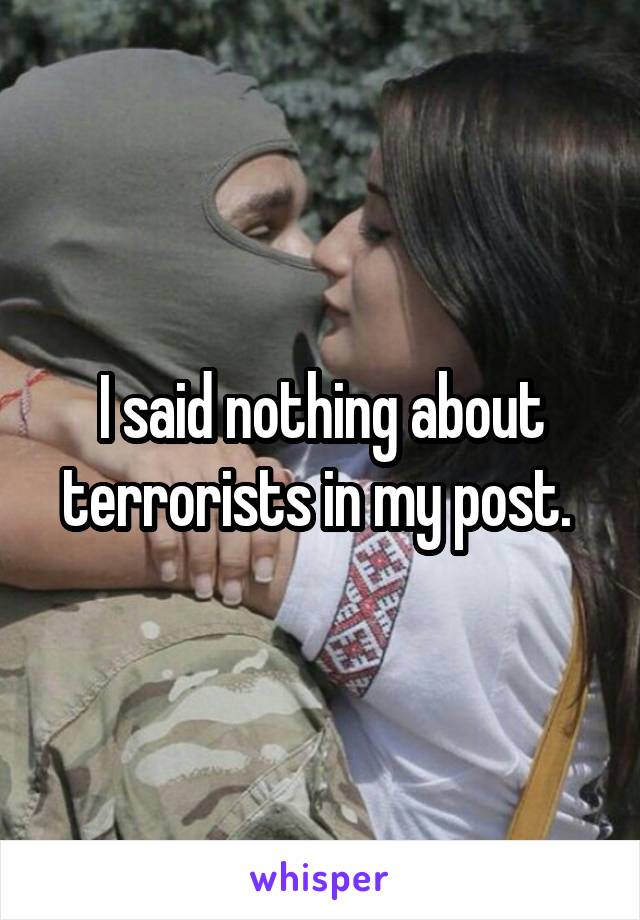 I said nothing about terrorists in my post. 