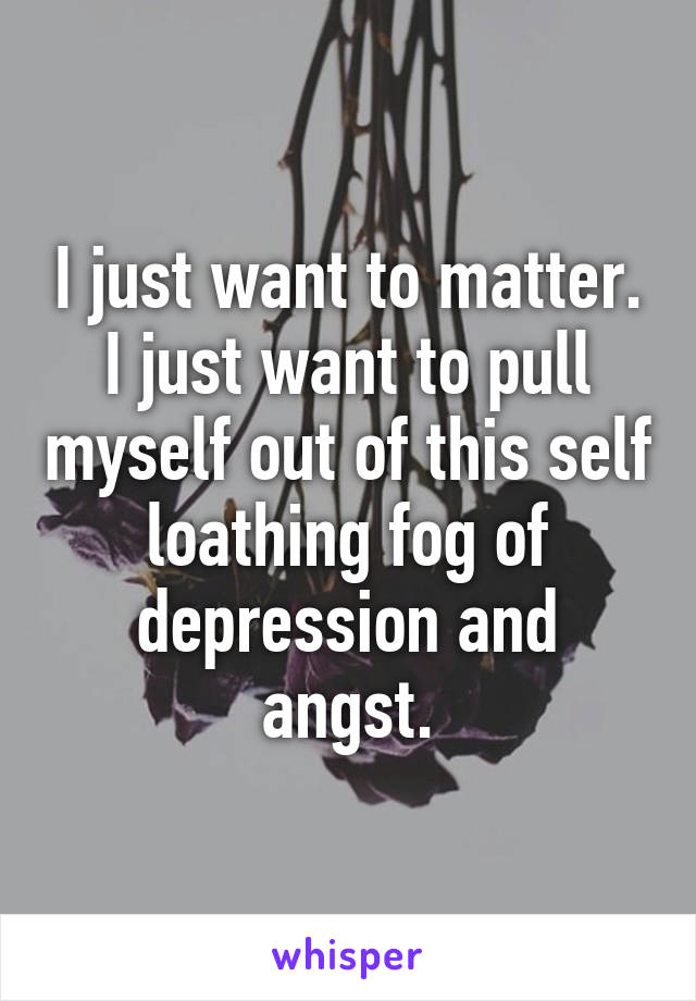 I just want to matter.
I just want to pull myself out of this self loathing fog of depression and angst.