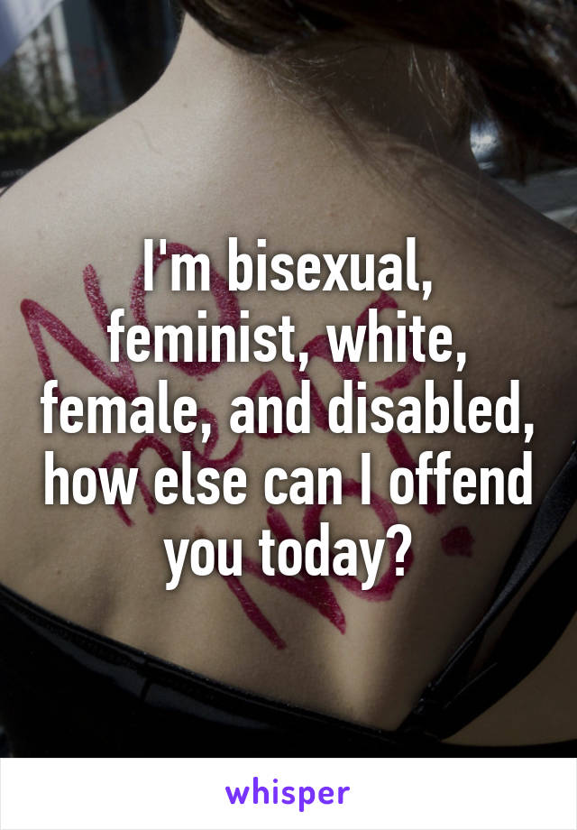 I'm bisexual, feminist, white, female, and disabled, how else can I offend you today?