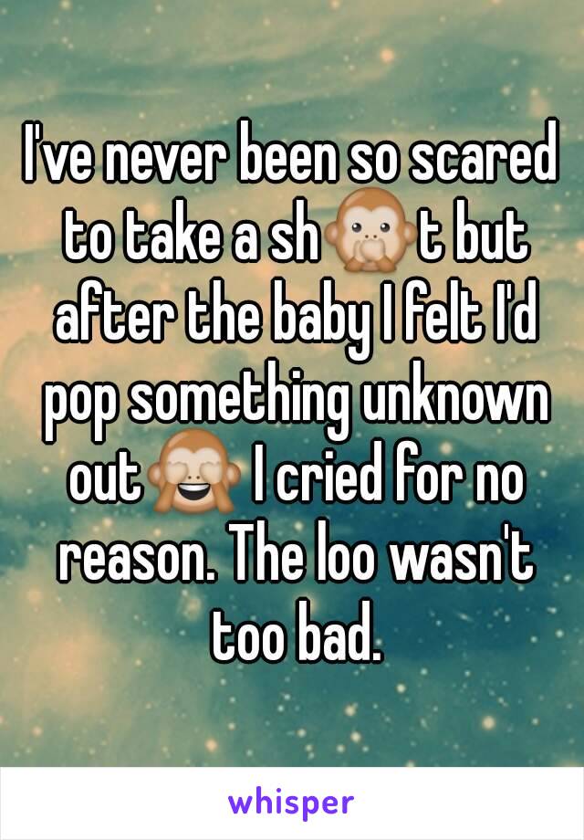 I've never been so scared to take a sh🙊t but after the baby I felt I'd pop something unknown out🙈 I cried for no reason. The loo wasn't too bad.