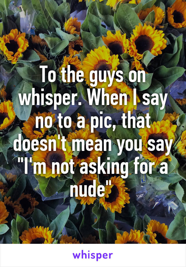 To the guys on whisper. When I say no to a pic, that doesn't mean you say "I'm not asking for a nude" 