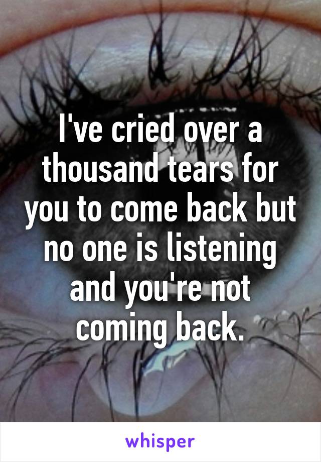 I've cried over a thousand tears for you to come back but no one is listening and you're not coming back.