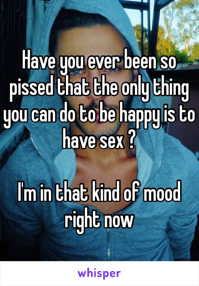 Have you ever been so pissed that the only thing you can do to be happy is to have sex ? 

I'm in that kind of mood right now