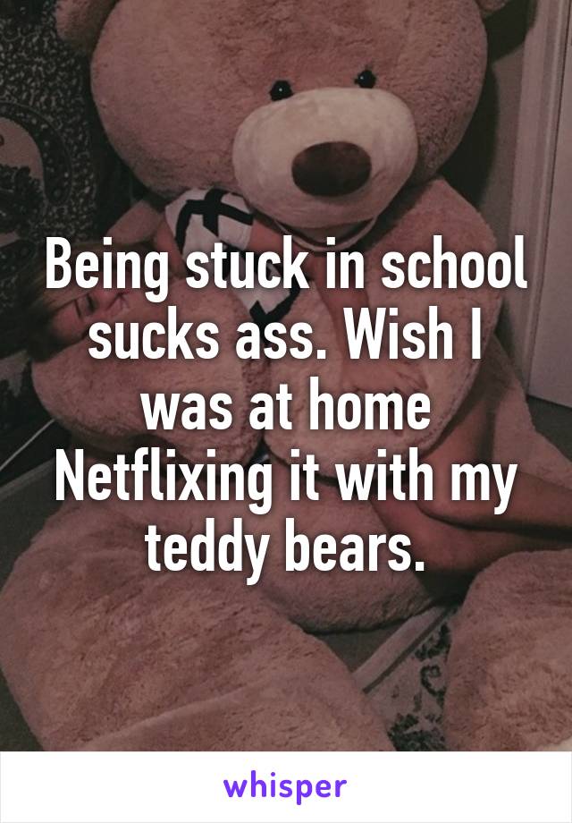 Being stuck in school sucks ass. Wish I was at home Netflixing it with my teddy bears.