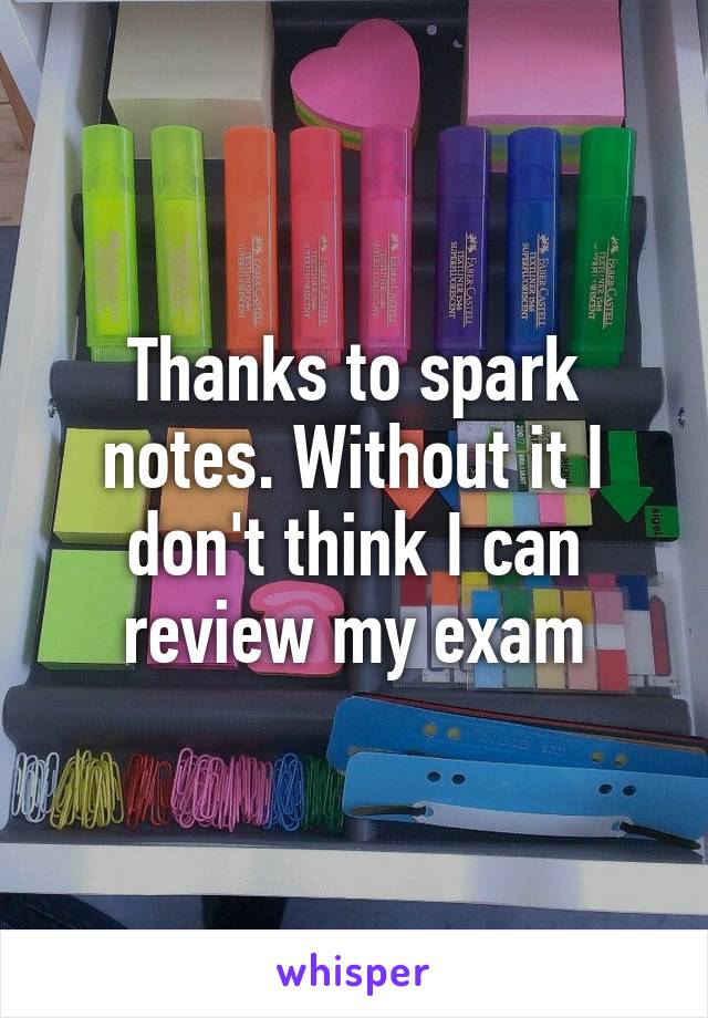 Thanks to spark notes. Without it I don't think I can review my exam