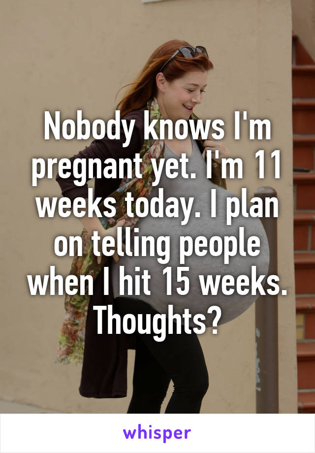 Nobody knows I'm pregnant yet. I'm 11 weeks today. I plan on telling people when I hit 15 weeks. Thoughts?