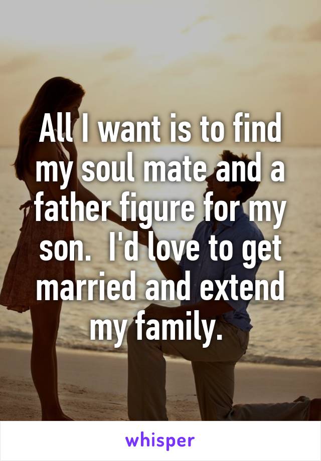 All I want is to find my soul mate and a father figure for my son.  I'd love to get married and extend my family. 