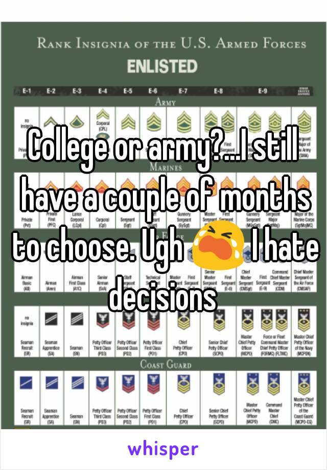 College or army?...I still have a couple of months to choose. Ugh 😭 I hate decisions 