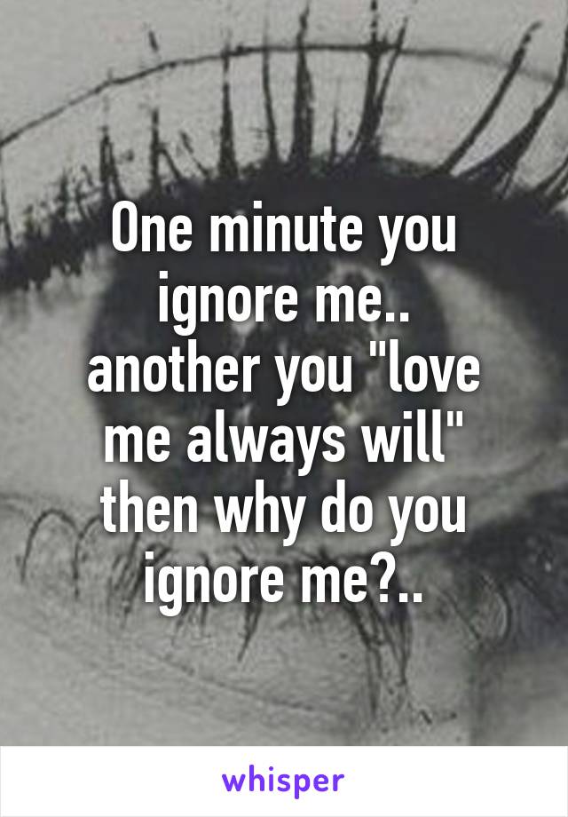 One minute you ignore me..
another you "love me always will"
then why do you ignore me?..