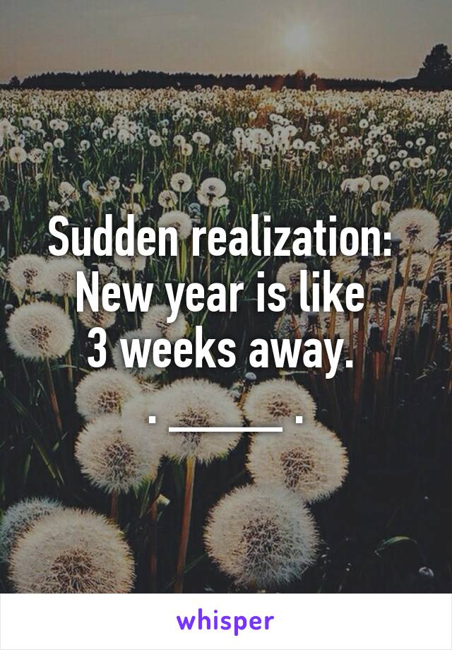 Sudden realization: 
New year is like 
3 weeks away. 
. ____ .