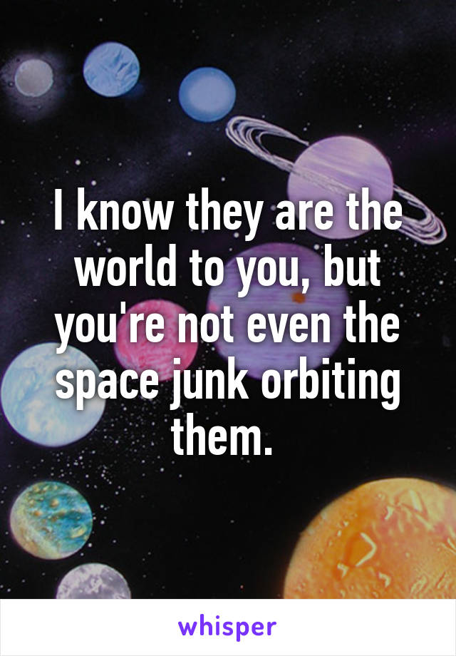 I know they are the world to you, but you're not even the space junk orbiting them. 