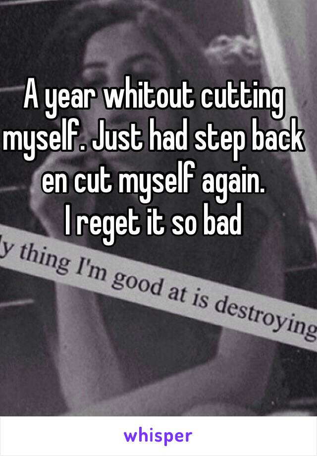 A year whitout cutting myself. Just had step back en cut myself again. 
I reget it so bad 