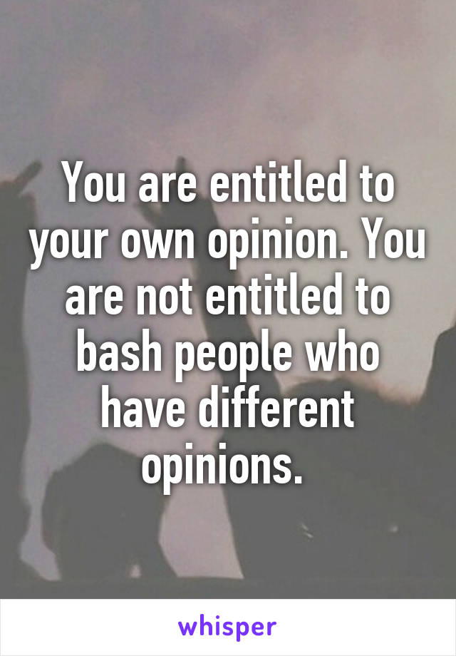 You are entitled to your own opinion. You are not entitled to bash people who have different opinions. 