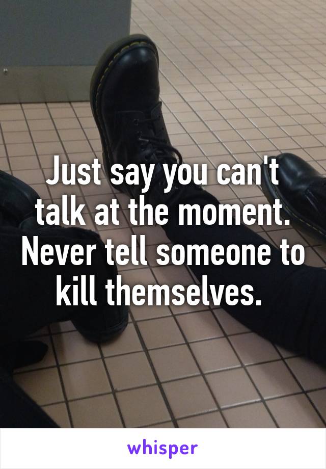 Just say you can't talk at the moment. Never tell someone to kill themselves. 