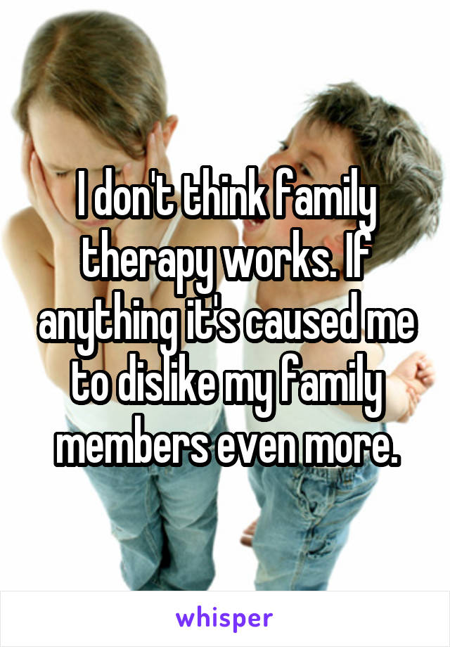 I don't think family therapy works. If anything it's caused me to dislike my family members even more.