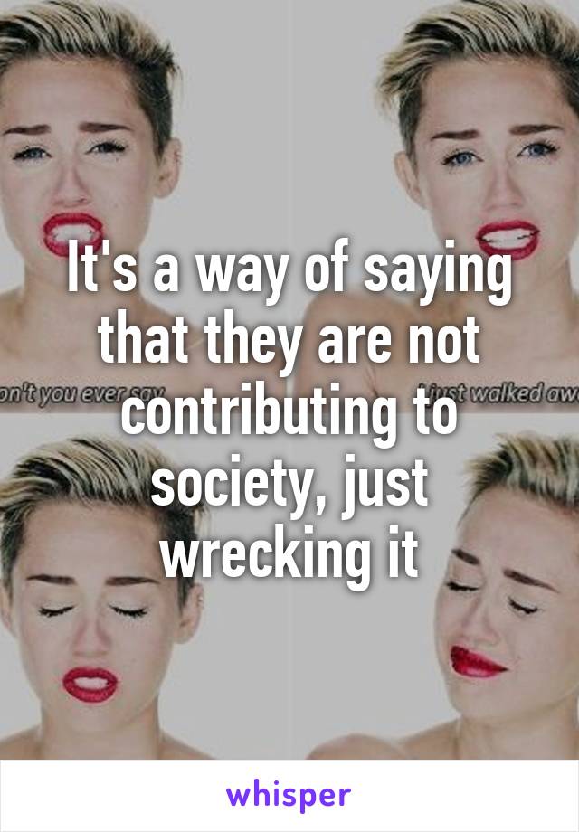 It's a way of saying that they are not contributing to society, just wrecking it