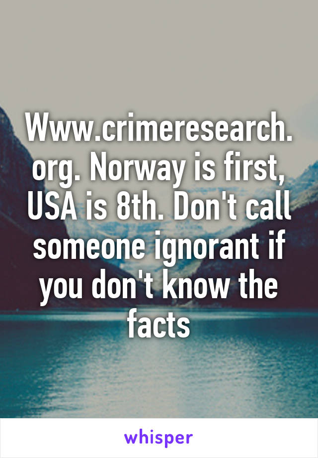 Www.crimeresearch.org. Norway is first, USA is 8th. Don't call someone ignorant if you don't know the facts