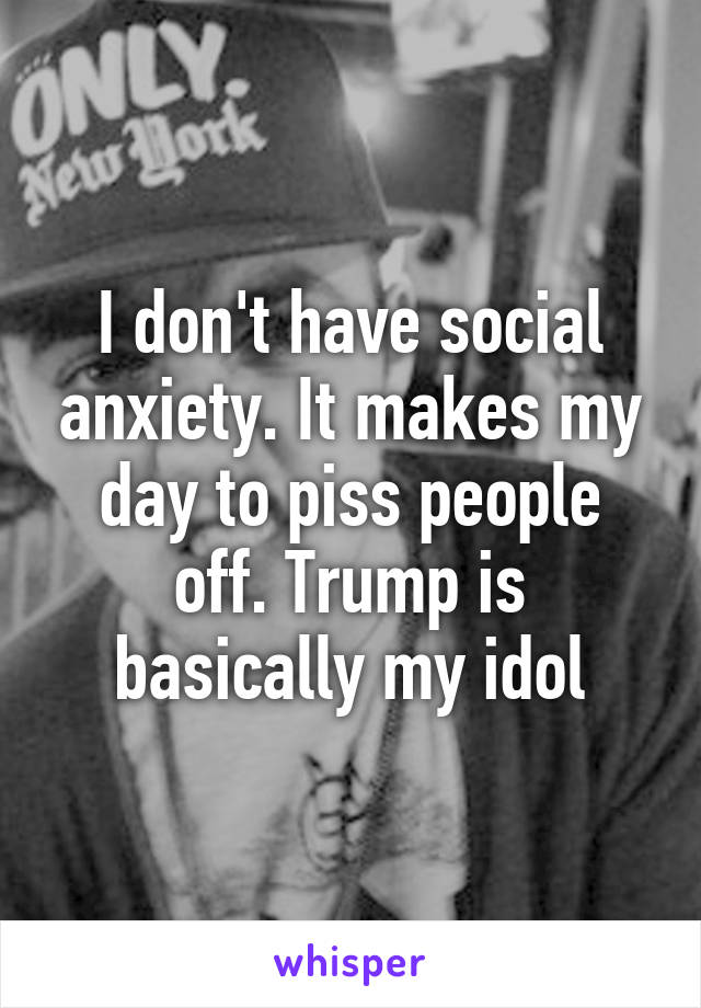 I don't have social anxiety. It makes my day to piss people off. Trump is basically my idol