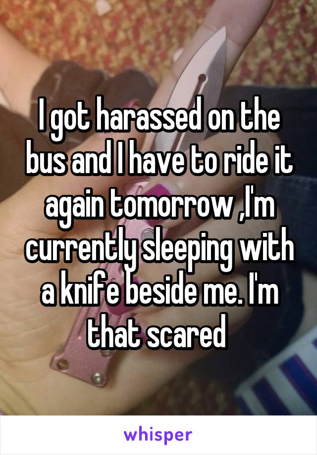 I got harassed on the bus and I have to ride it again tomorrow ,I'm currently sleeping with a knife beside me. I'm that scared 