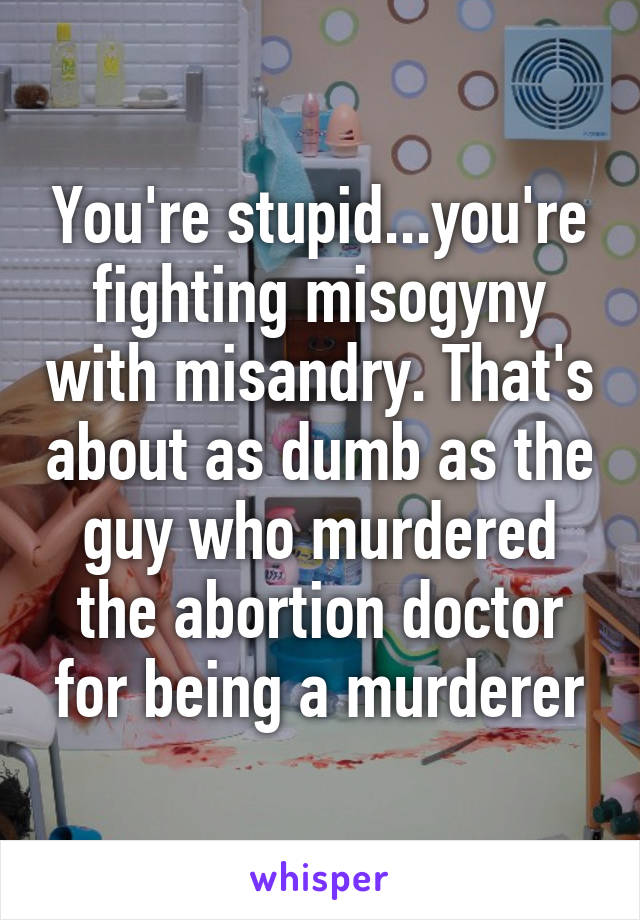 You're stupid...you're fighting misogyny with misandry. That's about as dumb as the guy who murdered the abortion doctor for being a murderer