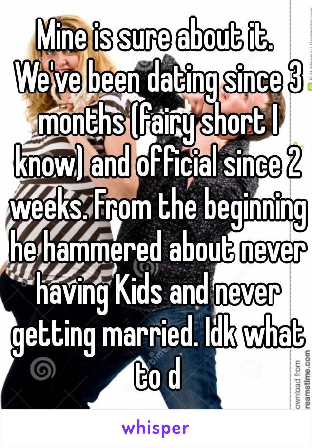 Mine is sure about it. We've been dating since 3 months (fairy short I know) and official since 2 weeks. From the beginning he hammered about never having Kids and never getting married. Idk what to d