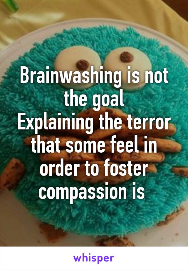 Brainwashing is not the goal
Explaining the terror that some feel in order to foster compassion is 