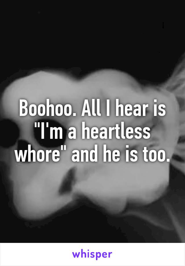 Boohoo. All I hear is "I'm a heartless whore" and he is too.