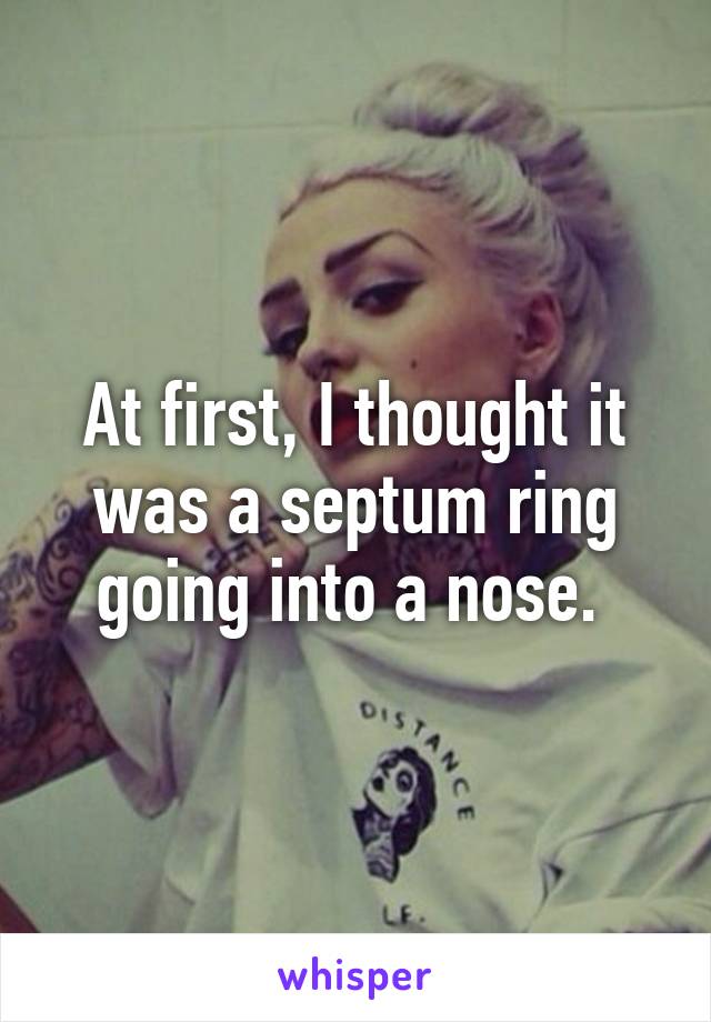 At first, I thought it was a septum ring going into a nose. 